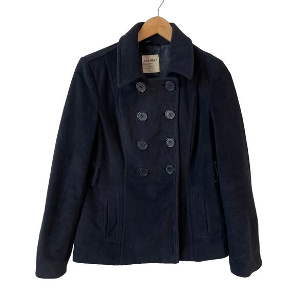 OLD NAVY Women's Fleece Double Breasted Coat Jacket Black Sz Small Classic Work - Picture 1 of 8
